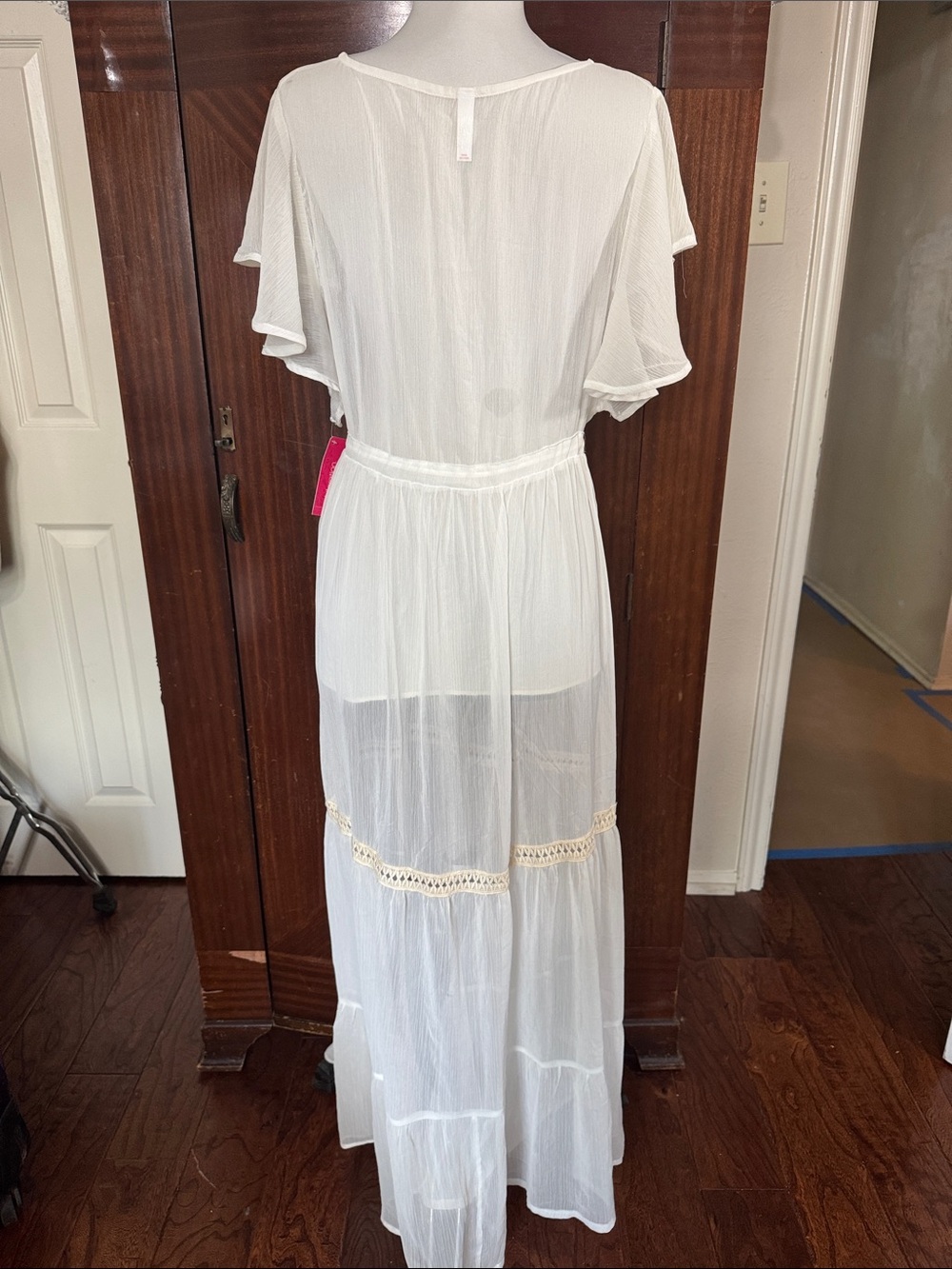 Xhilaration White Sheer Embroidered Floral Maxi Swim Coverup - Picture 3 of 3